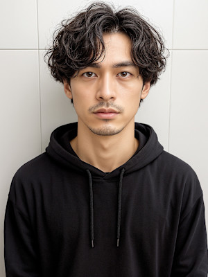 アップバング波打ちパーマフェザーショートp3　サーフカール