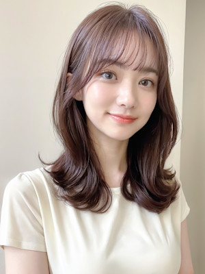 ピンクブラウン大人可愛い外巻きくびレイヤーp3フレンチバング