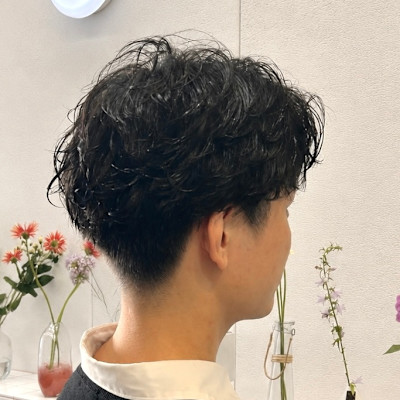 メンズパーマ黒髪ショート