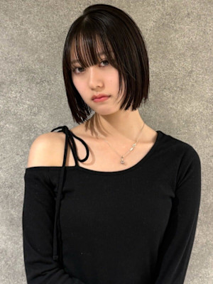 切りっぱなしボブ 黒髪 顔周りカット 前髪カット 髪質改善