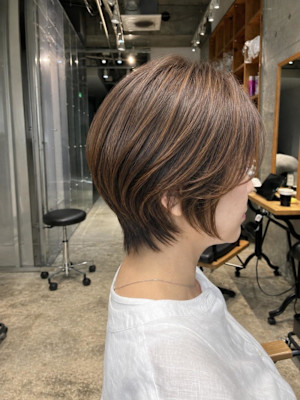 ◇大人40代50代60代ショートボブ丸みショート白髪ぼかし