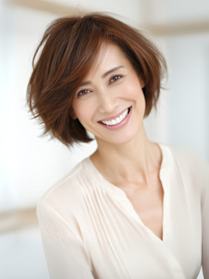 ４０代５０代大人女性外ハネショートボブ×白髪ぼかしで若見え