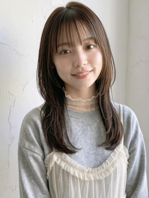 ダークアッシュブラウン大人美人小顔ボブディ　シースルーバング