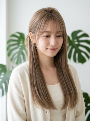 ロングヘアアレンジ/ミルクティーベージュ/顔周りレイヤー