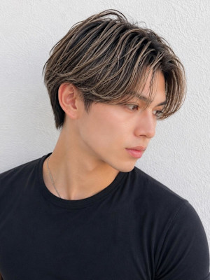 韓国風センターパート×ハイライト/メンズ