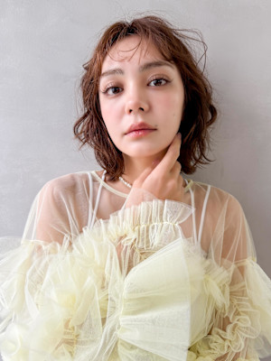 大人可愛い波巻きプードルボブ×ニュアンスパーマ