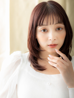 チェリーレッドレイヤーミディアムマレットウルフ20代30代