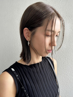 結べる長さのボブシースルーバング大人ショートヘアA87