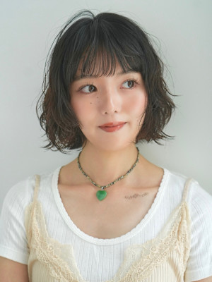 ボブパーマ/前髪あり/顔まわりレイヤー/20代/30代