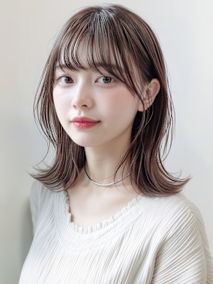 流し前髪ヘーゼルグレージュ透け感セミディp1シースルーバング