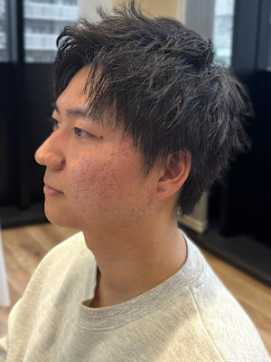メンズショート 黒髪 ビジネスヘア アップバング