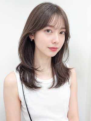 大人美人耳かけミックス巻きロングレイヤーp1シースルーバング