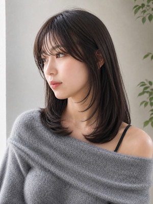 結べる小顔ミディアムレイヤー/顔まわりカット/20代30代
