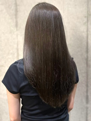 アッシュブラック ロングレイヤー 艶髪 髪質改善 ストレート
