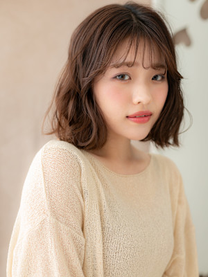 フレンチバング外ハネゆるふわプードルボブパーマ20代30代
