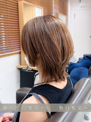 白髪ぼかしハイライトカラー30代40代50代ブルーグレージュ