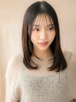 シースルーバング艶感ストレートワンホンレイヤー20代30代