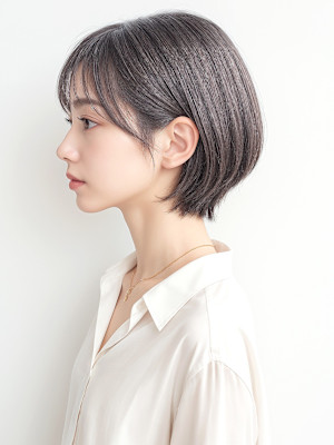 透けバング前下がり切りっぱなしボブショートp3　ショートボブ