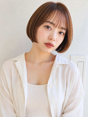 ベージュ 艶髪ボブ ミニボブ 髪質改善 内巻きワンカール