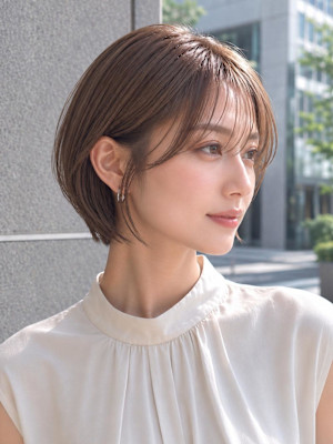 大人ショートへア×艶感ベージュ