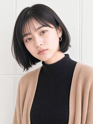  大人上品な黒髪ストレートボブ