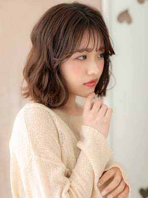 フレンチバング外ハネゆるふわプードルボブパーマ20代30代