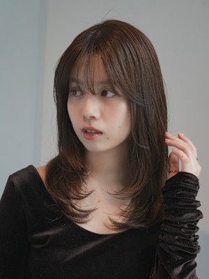 ミディアムレイヤー・ボブ/絶壁解消/20代/３０代/長め 
