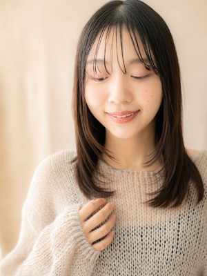 シースルーバング艶感ストレートワンホンレイヤー20代30代