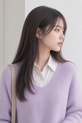  大人可愛いシースルーバングの艶感ニュアンスロング