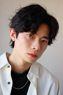 MEN'SHAIRマッシュパーマウルフアッシュブラックカルマ