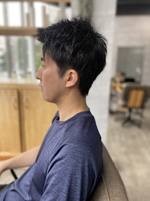 MEN’S HAIR ハイライトカルマパーマアッシュブラック
