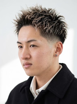 大宮メンズハイライトメッシュスパイキーショートフェード