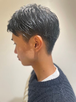 MEN'SHAIRマッシュパーマアッシュブラックツーブロック