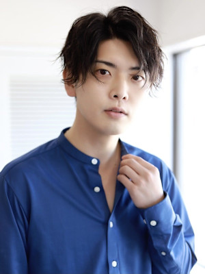 MEN'S HAIR 波巻き束感マッシュパーマアッシュブラッ