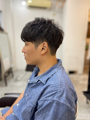 MEN'S HAIR アッシュブラックマッシュパーマ波巻き束