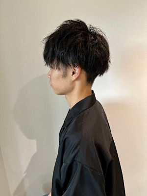 MEN’S HARE波巻きアッシュブラックマッシュパーマ
