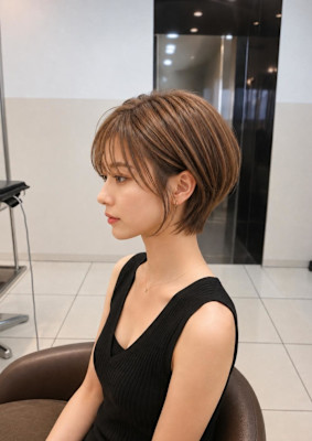 伸びても馴染む白髪ぼかしハイライトのくびれショート
