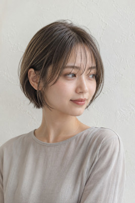 透け感バングの大人かわいい丸みボブ