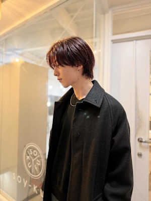 20代30代40代◎大人かっこいいミディアムウルフボルドーカ