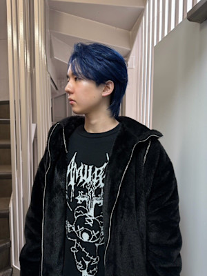 フェザーショートマレットヘアセンターパートメンズウルフ