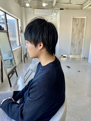 ニュアンスパーマメンズマッシュウルフセンター分け