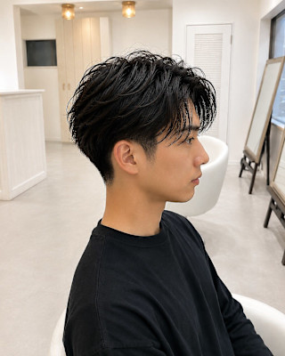 メンズマッシュセンター分けツーブロックフェザーパーマ/東伏見