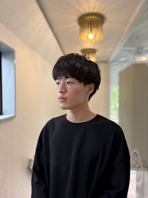 20代30代40代ブルーブラックフェザーパーマサーフカール