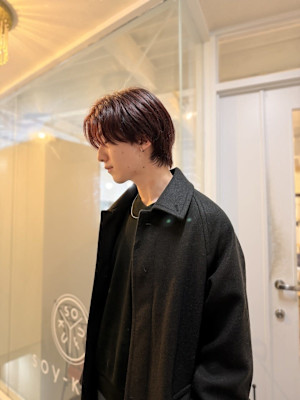 20代30代40代◎大人かっこいいミディアムウルフボルドーカ