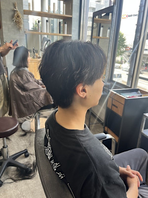サーフカールアップバングシャドウパーマセンター分けマッシュ