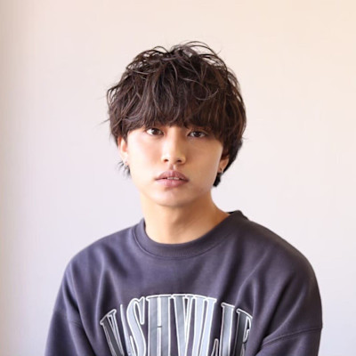 MEN'S HAIR束感波巻きショートマッシュパーマアッシュ