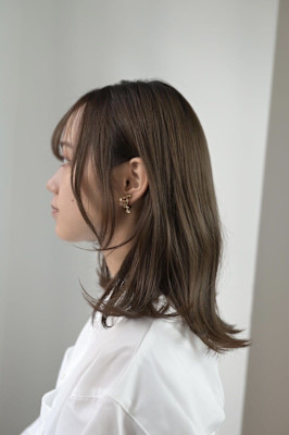 大人可愛い◎20代30代40代前髪パーマグレーベージュミディ