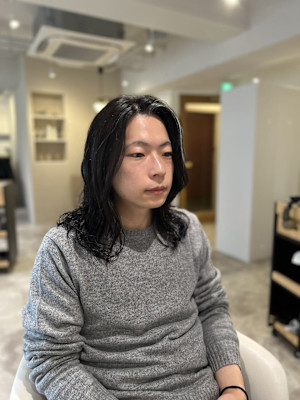 アッシュブラックマッシュパーマロングパーマニュアンスパーマ