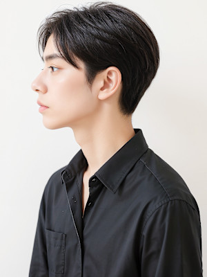 黒髪コンマヘア刈り上げセンターパートp3　ノーセット