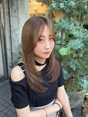 可愛いサイドバング♪顔周りレイヤー！ベージュ系カラー♪
